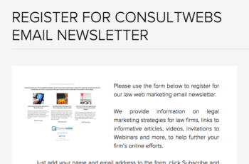 Subscribe to consultwebs newsletter on a user-friendly, professional signup page.