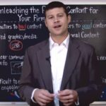 Professional giving a lecture on content strategies for law firms, with whiteboard visuals.