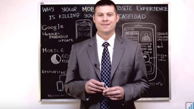 Expert explains mobile web optimization strategies on blackboard, focusing on UX and speed improvements.