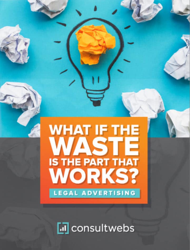 Innovative legal advertising concept with a light bulb and crumpled papers on turquoise.