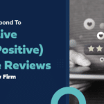 Guide on managing law firm reviews with visual of digital interaction and five-star rating.