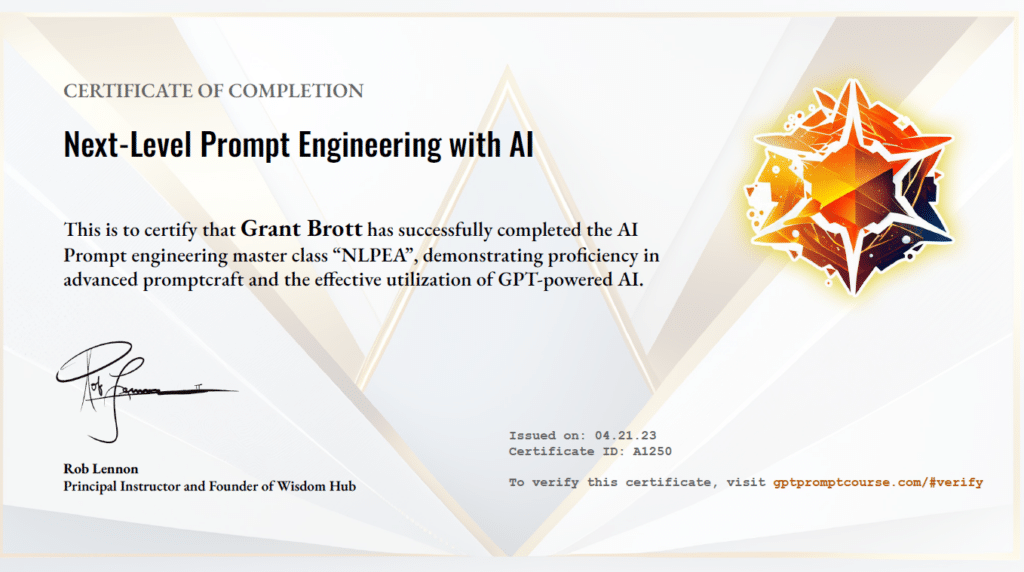 Grant Brott Ai Course Completion Cert