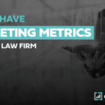 Professional in suit analyzes key marketing metrics for law firms, with consultwebs logo visible.
