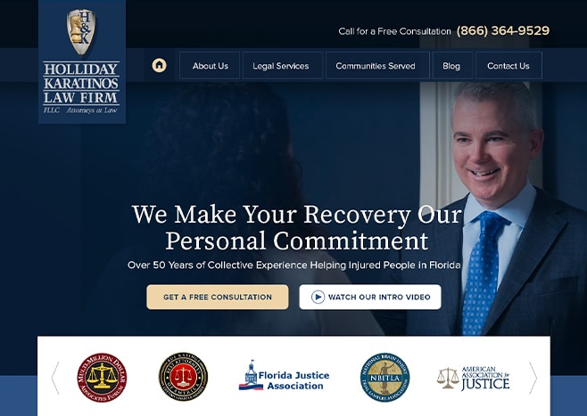 Attorneys discuss legal strategies in Holliday Karatinos Law Firm conference room.