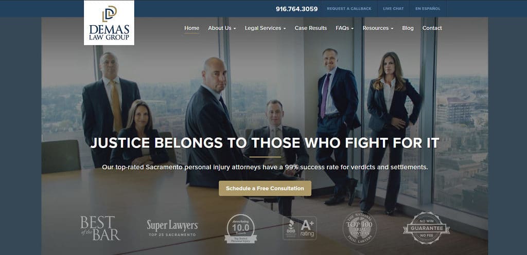 Meet Demas Law Firms team in their office, committed to justice with a city skyline view.