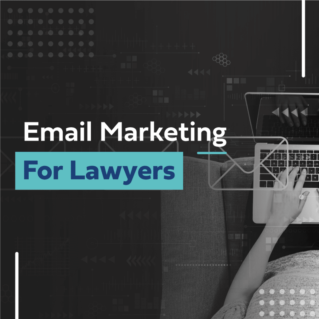 Promotional image for lawyers email marketing course featuring a laptop and digital background.