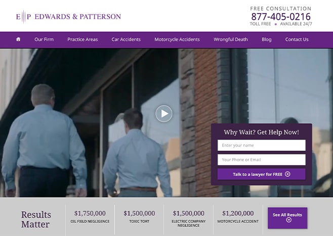 Portrait of two confident lawyers from Edwards & Patterson Law Firm in their office.