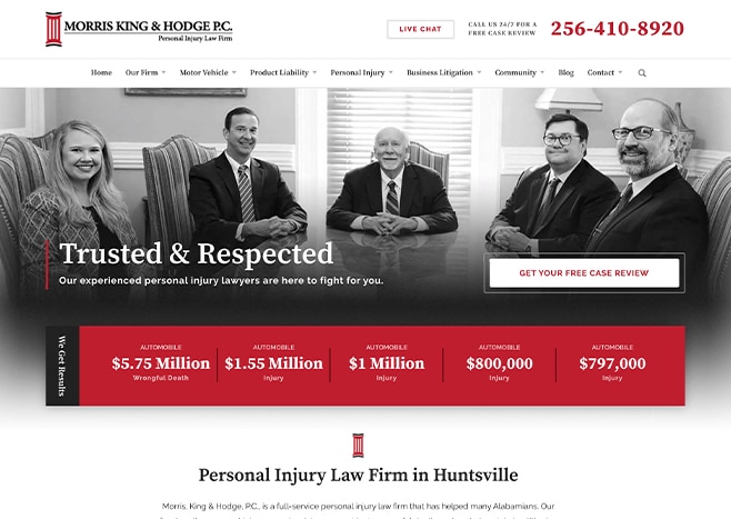 Exterior view of Morris King Hodge P.C. Law Firm with clear signage.