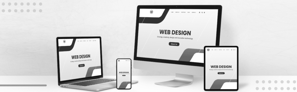 Responsive web design displayed on smartphone, tablet, laptop, and desktop for optimal user experience.