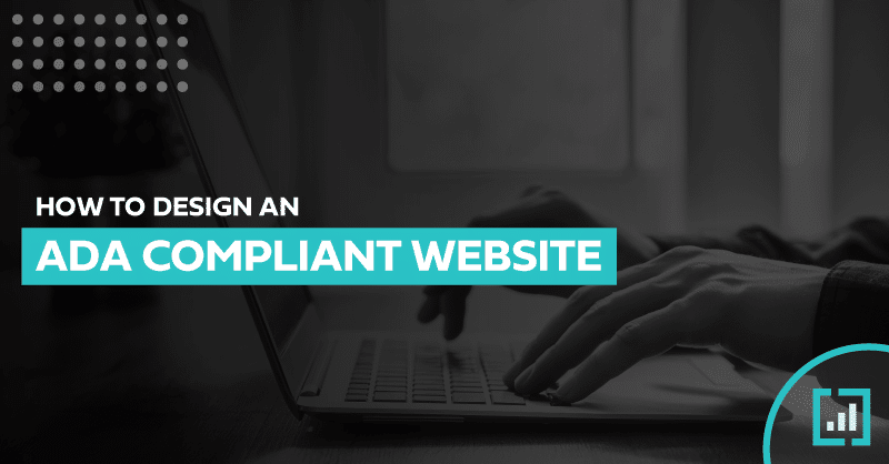 Person using laptop with text on ADA website compliance and accessibility icon.