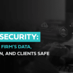 Promotional cybersecurity guide highlighting data protection in a professional setting.