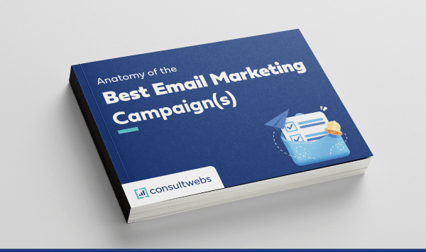 Guidebook on Effective Email Marketing Strategies with a dark blue cover and creative graphics.