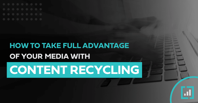 Maximize media impact with content recycling strategies on a sleek gradient background.