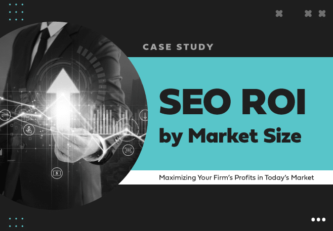 Cover slide showing seo roi analysis by market size, businessperson with digital interface.