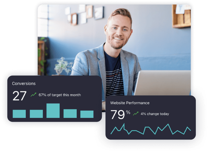 Professional reviewing real-time metrics during an online business meeting.