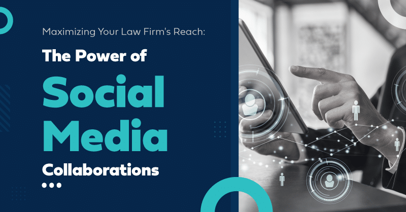 Promotional graphic for law firms on leveraging social media, featuring text and a smartphone usage image.