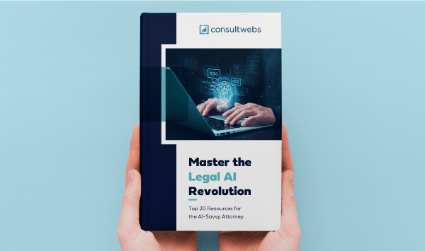Hands holding a smartphone displaying Legal AI Essentials e-book on blue background.