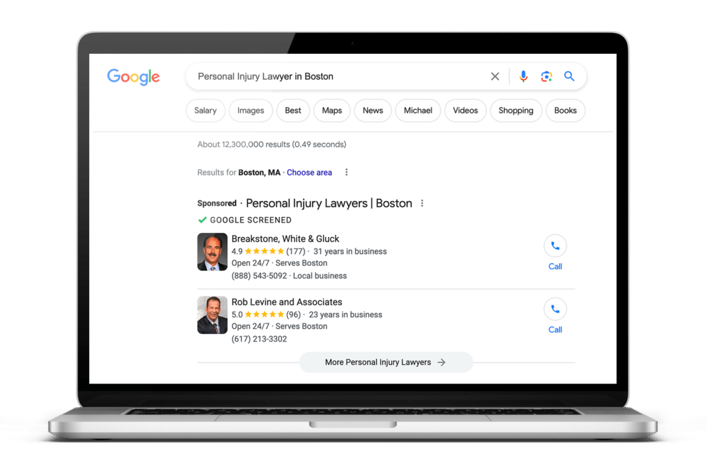Boston lawyer search sponsored listings