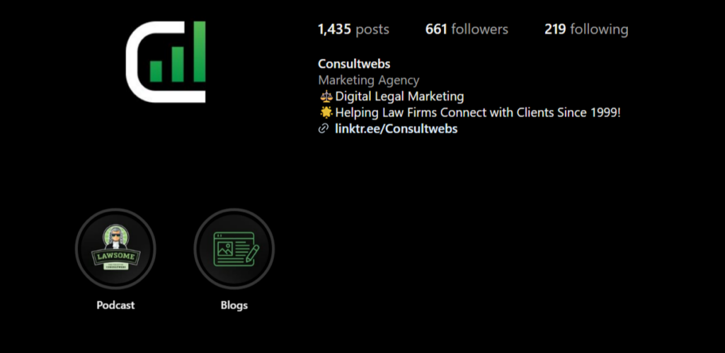 Consultwebs IG profile overview