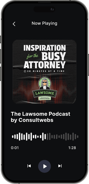 image displaying a mobile phone playing Lawsome Podcast